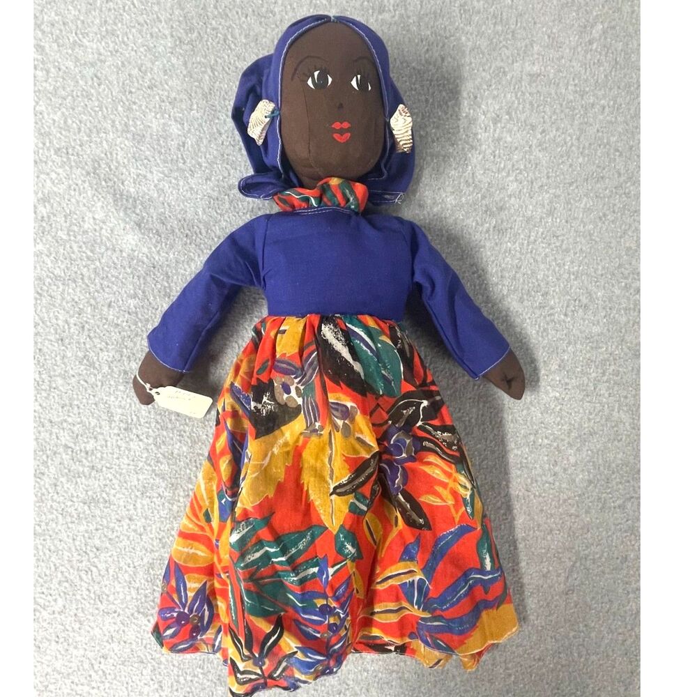 Vintage 1984 Jamaican Rag Doll 19" Handmade Cloth Folk Art Caribbean Doll